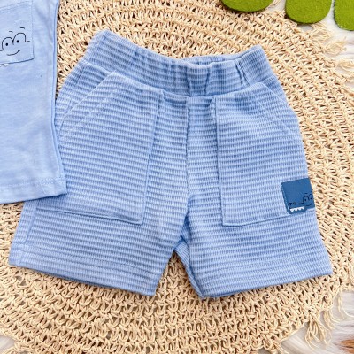 Conj. Camiseta Jacaré no Bolso e Bermuda - Azul